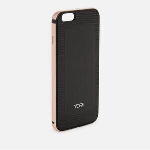 TUMI Black Leather Case with Rose Gold Metal Bumper for iPhone 6 Plus
